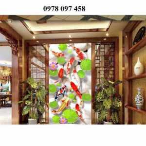 Bộ gạch tranh 3D hoa sen và cá chép