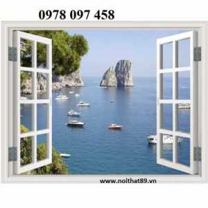 Khung cửa sổ bầu trời xanh - tranh gạch trang trí
