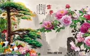 Gạch tranh cây tùng - chim hạc