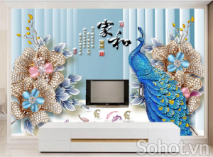 Bộ tranh gạch 3D - tranh chim công