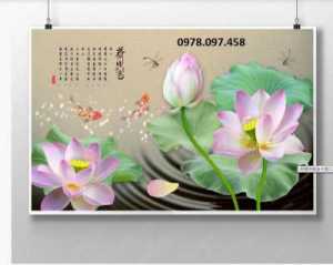 Bức tranh hoa sen 3D trang trí phòng - tranh gạch