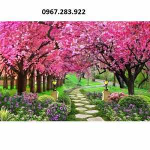 Gạch tranh 3D hoa đào