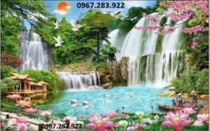 Gạch tranh 3D non nước hoa sen