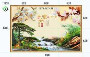 Bức tranh sơn thủy hữu tình làm đẹp phòng khách - tranh gạch