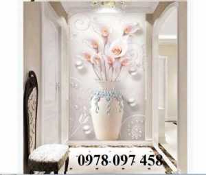 Gạch tranh 3D bình hoa đẹp trang trí công ty, gia đình, khách sạn
